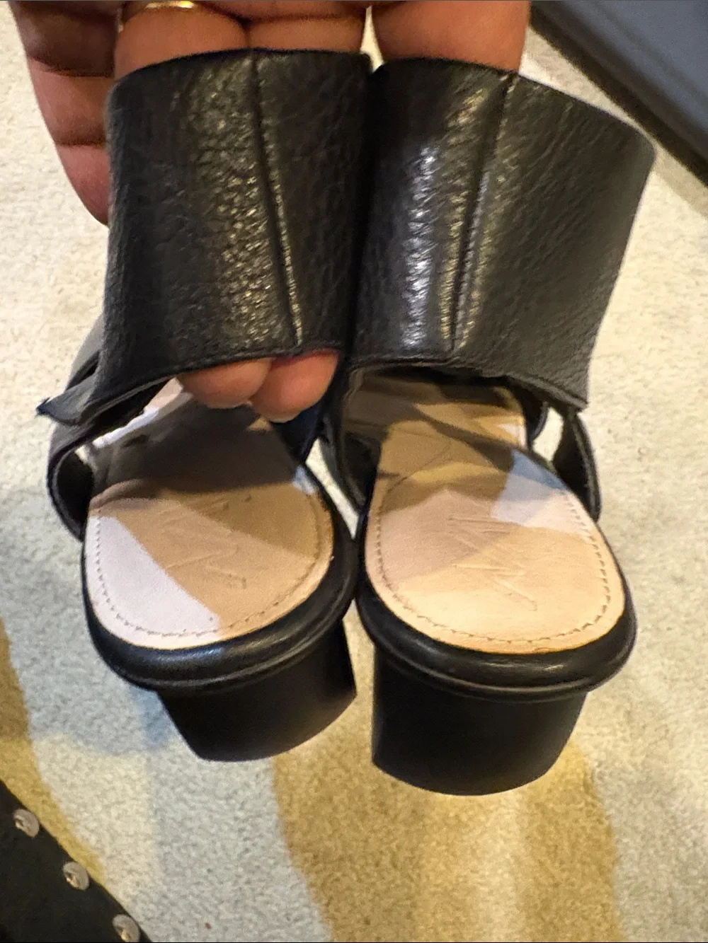 Naya “Seeker” Black Leather Open-Toe Wedge Sandals-Size 11